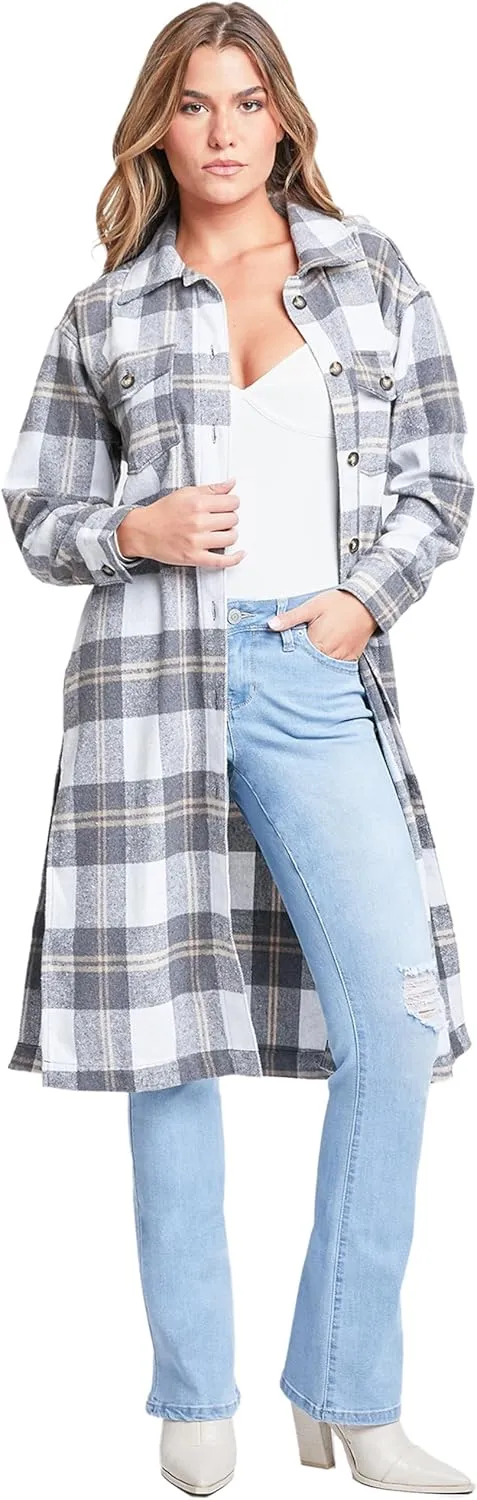 YMI Jeans Women's Plaid Shacket Long Duster