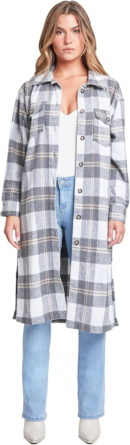 YMI Jeans Women's Plaid Shacket Long Duster