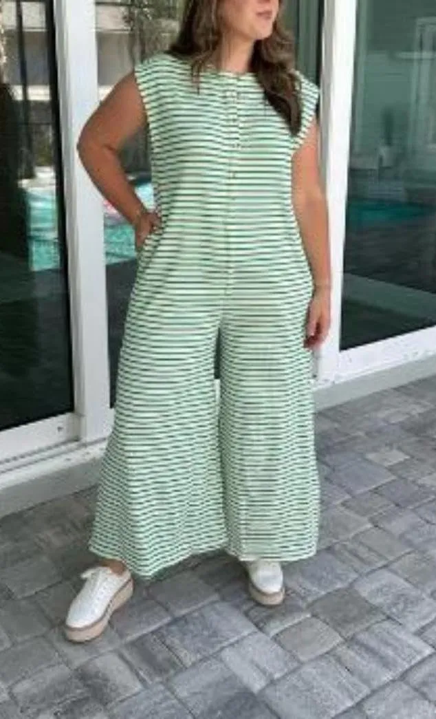 yoeasy Womens Casual Striped Jumpsuits Summer Cap Sleeve Wide Leg Romper Button Down Comfy Baggy Overalls