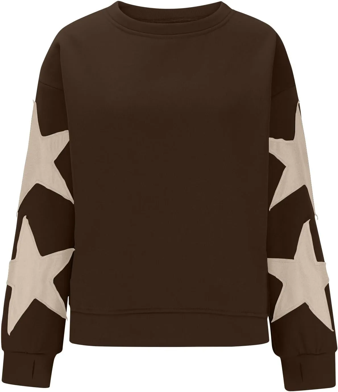 ZDRZK Women's Star Print Sweatshirts Thumb Hole Long Sleeve Crewneck Pullover 2024 Fall Fleece Casual Tops Trendy Y2k