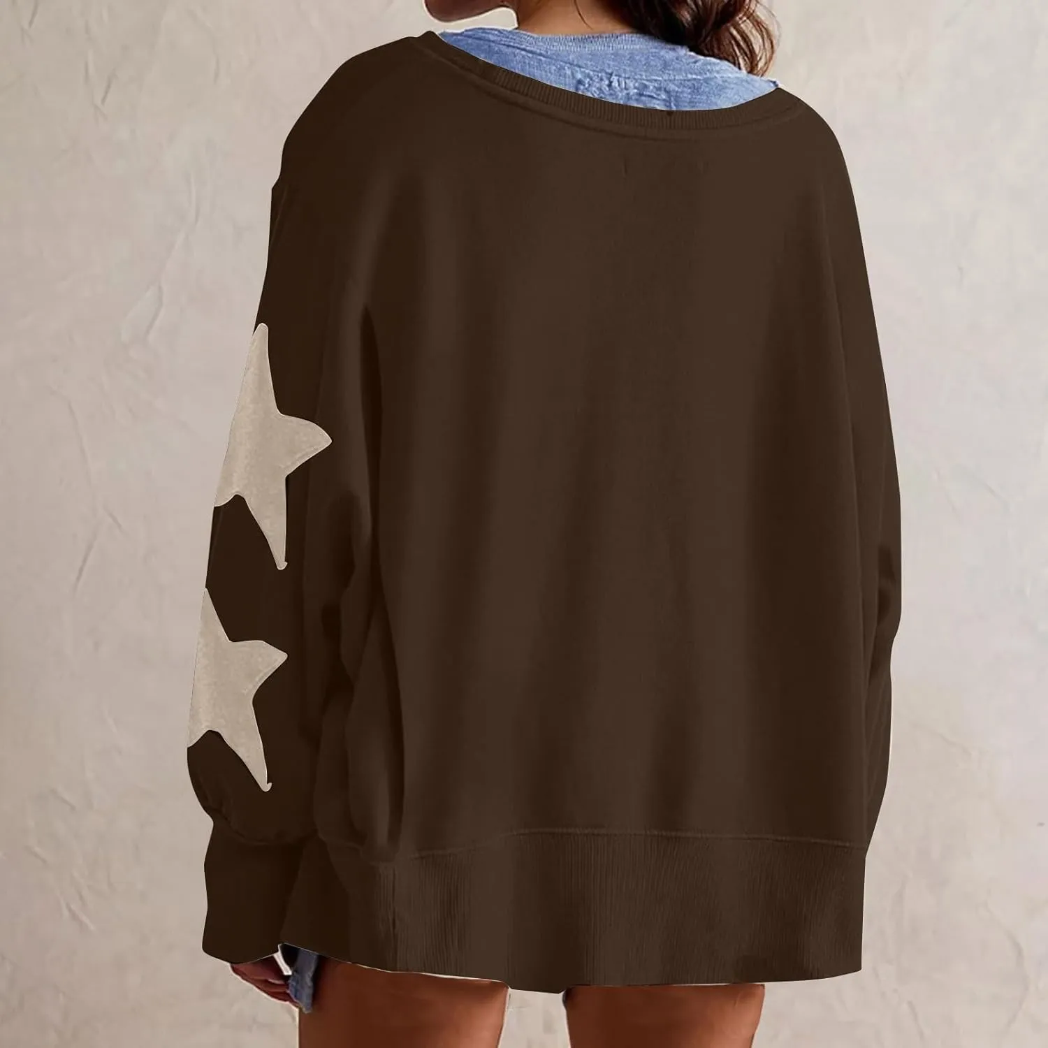 ZDRZK Women's Star Print Sweatshirts Thumb Hole Long Sleeve Crewneck Pullover 2024 Fall Fleece Casual Tops Trendy Y2k