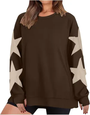 ZDRZK Women's Star Print Sweatshirts Thumb Hole Long Sleeve Crewneck Pullover 2024 Fall Fleece Casual Tops Trendy Y2k