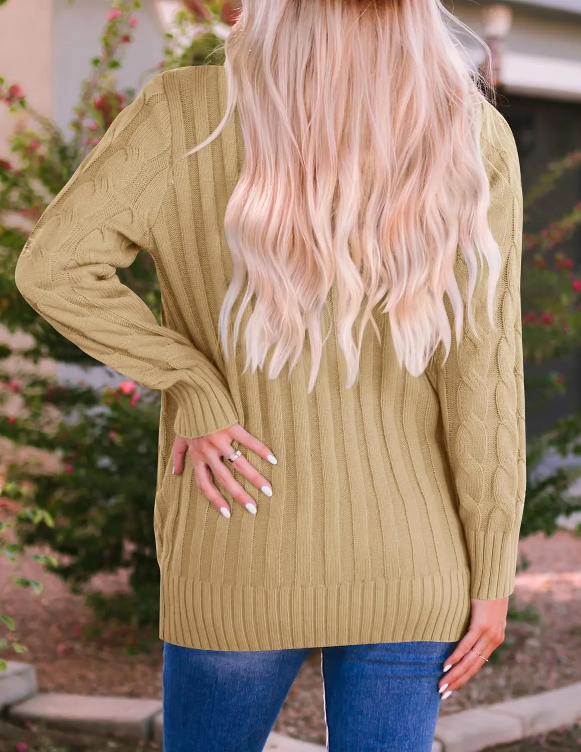 ZESICA Women's Fall Casual Long Sleeve Button Down Open Front Cable Knit Cardigan Sweater Coat