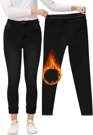 ZQIWIN Women's Fleece Lined Jeans Warm Fleece Lined Pants Women 2023 Winter Flannel Skinny Leggings Jeans