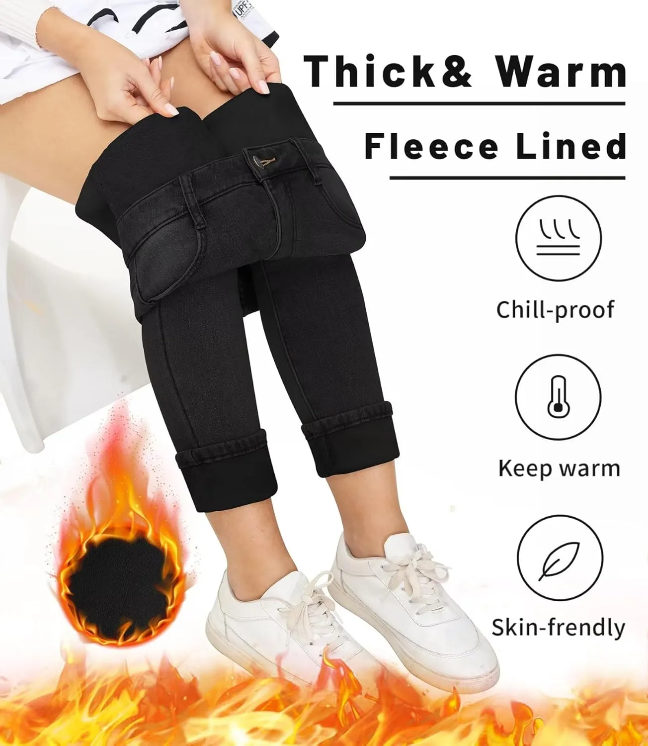 ZQIWIN Women's Fleece Lined Jeans Warm Fleece Lined Pants Women 2023 Winter Flannel Skinny Leggings Jeans