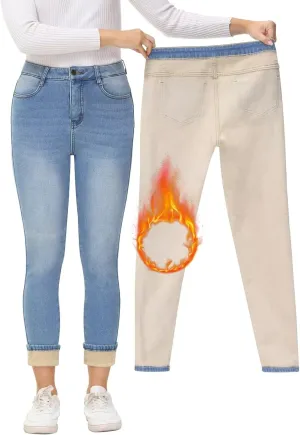 ZQIWIN Women's Fleece Lined Jeans Warm Fleece Lined Pants Women 2023 Winter Flannel Skinny Leggings Jeans