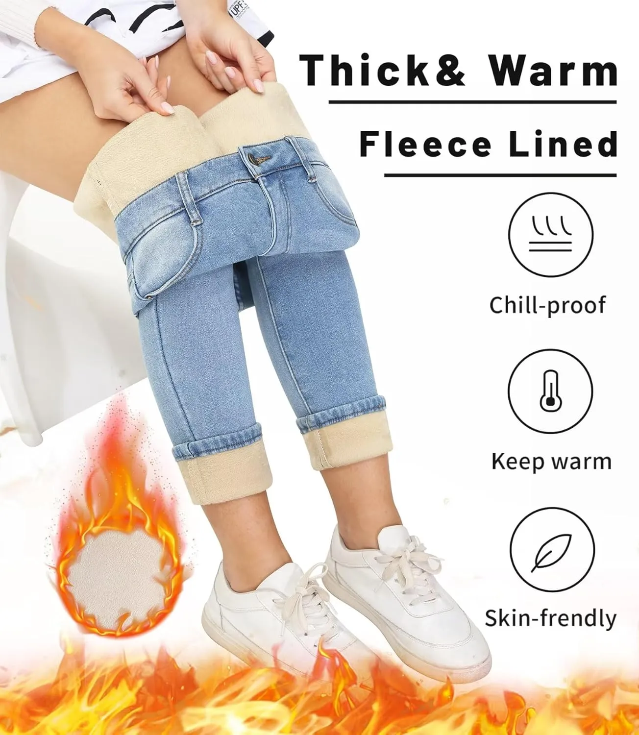 ZQIWIN Women's Fleece Lined Jeans Warm Fleece Lined Pants Women 2023 Winter Flannel Skinny Leggings Jeans